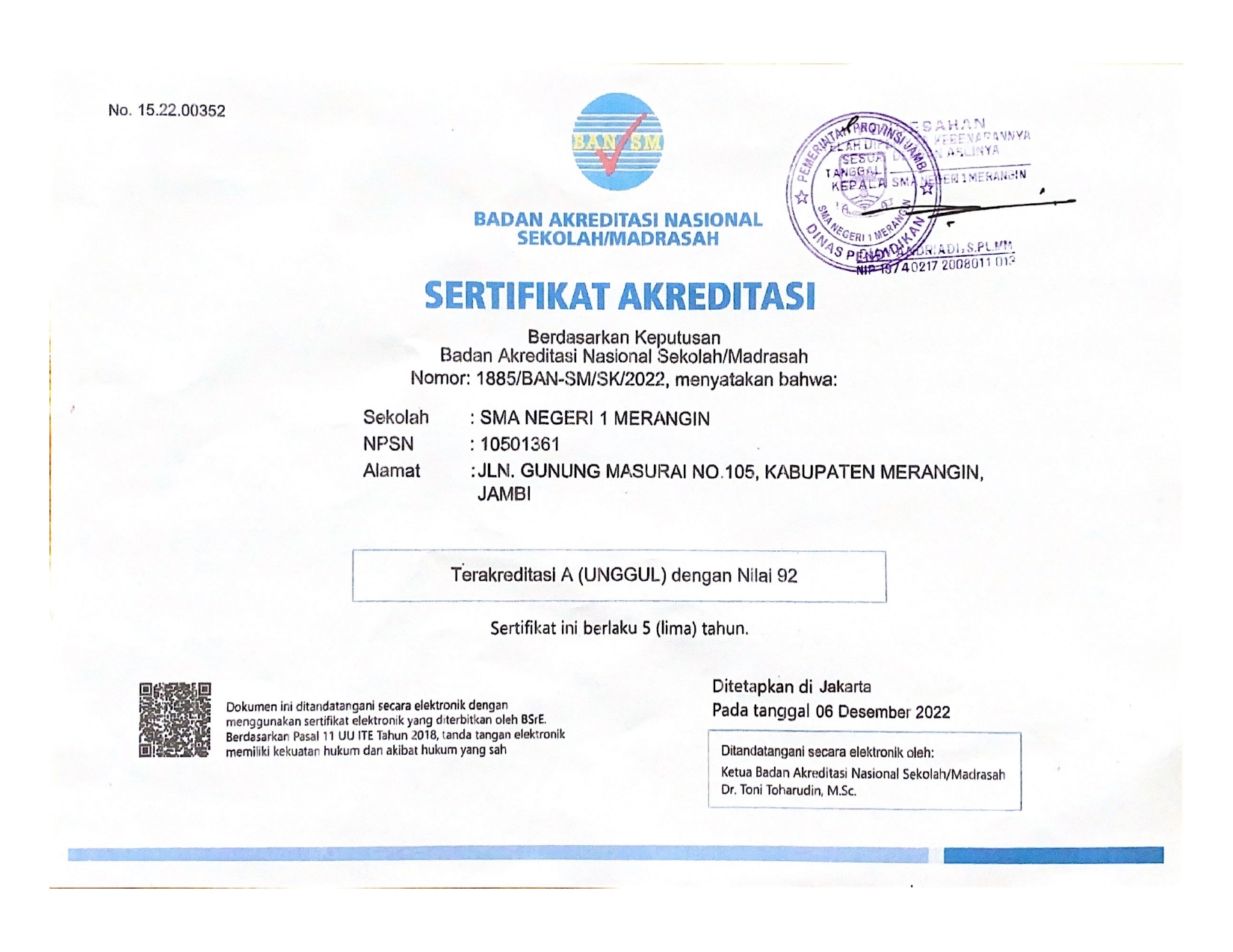 SERTIFIKAT AKREDITASI SEKOLAH
